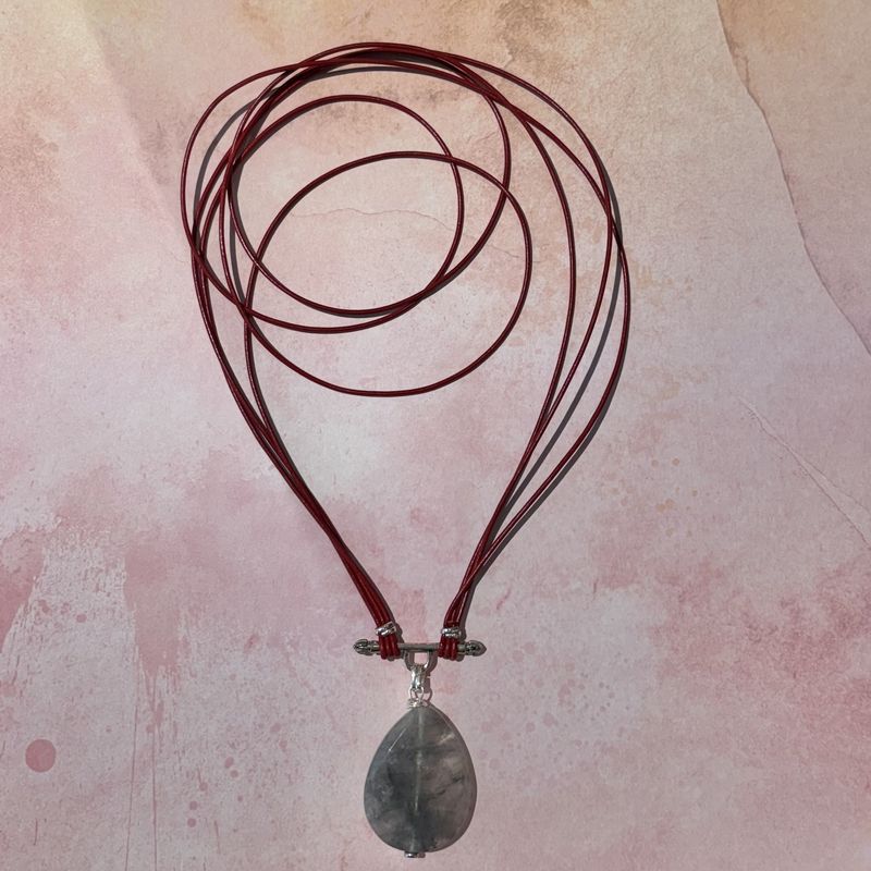Red Leather and Labradorite  Necklace