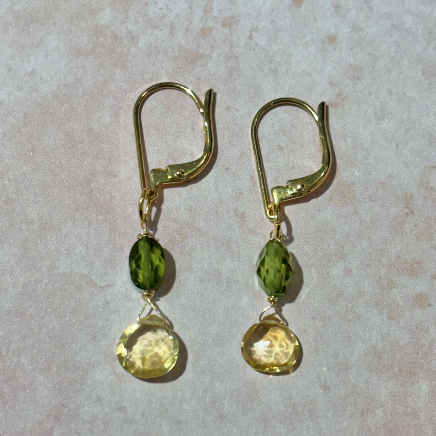 Citrine and Crystal Earrings with Gold Fill Lever Back