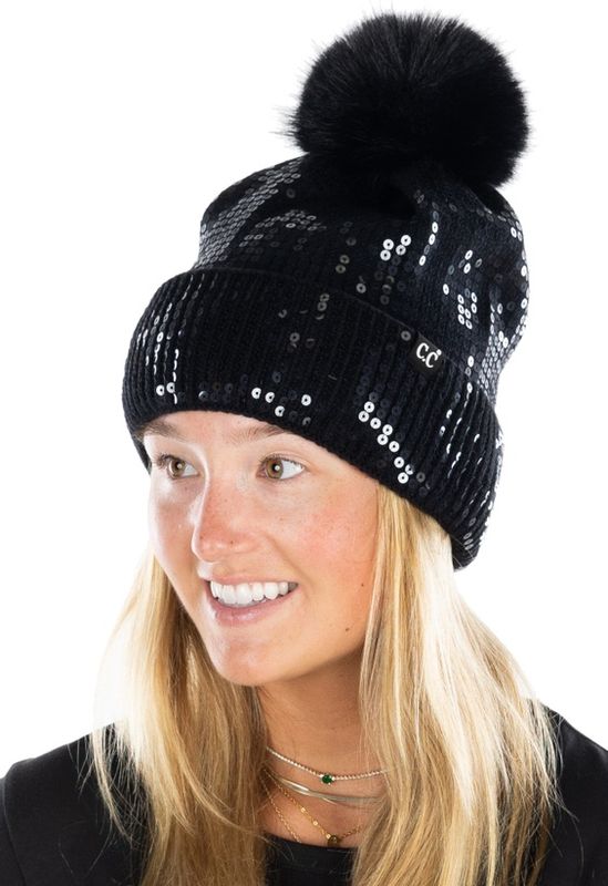 Sequin Pom Beanie Hat