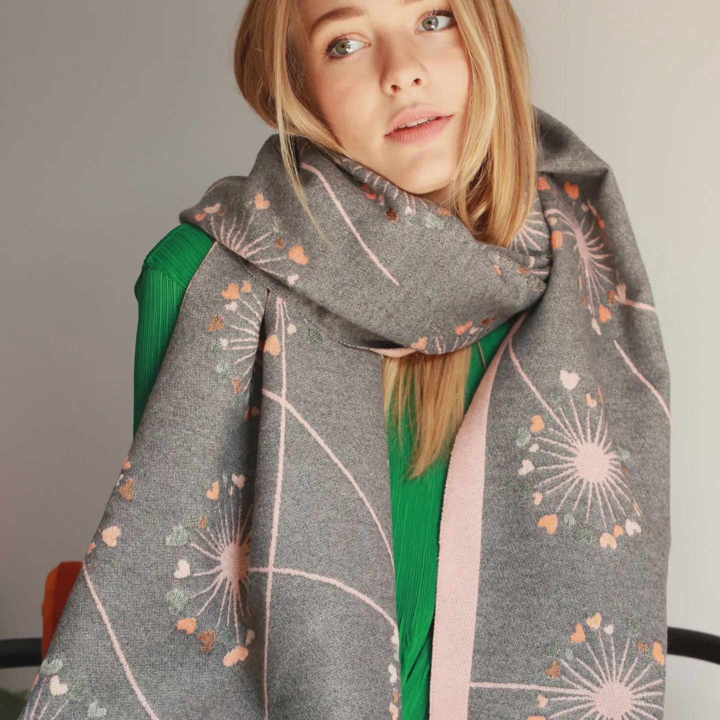 &quot;Make A Wish&quot; Dandelion with Hearts Cotton Blend Scarf