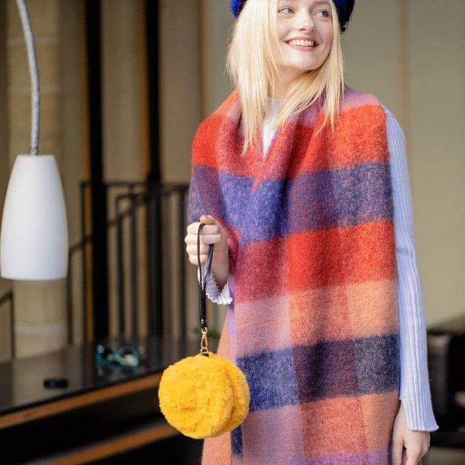 Color Block Chunky Squares Check Blanket Scarf, Color: Purple/Red