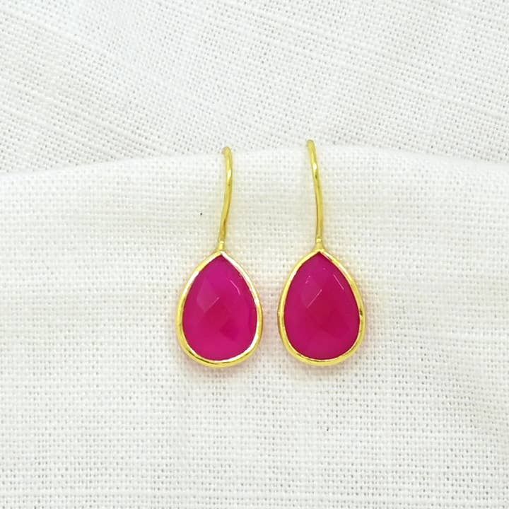 Teardrop Gemstone Earrings - Pink Fuschia Onyx