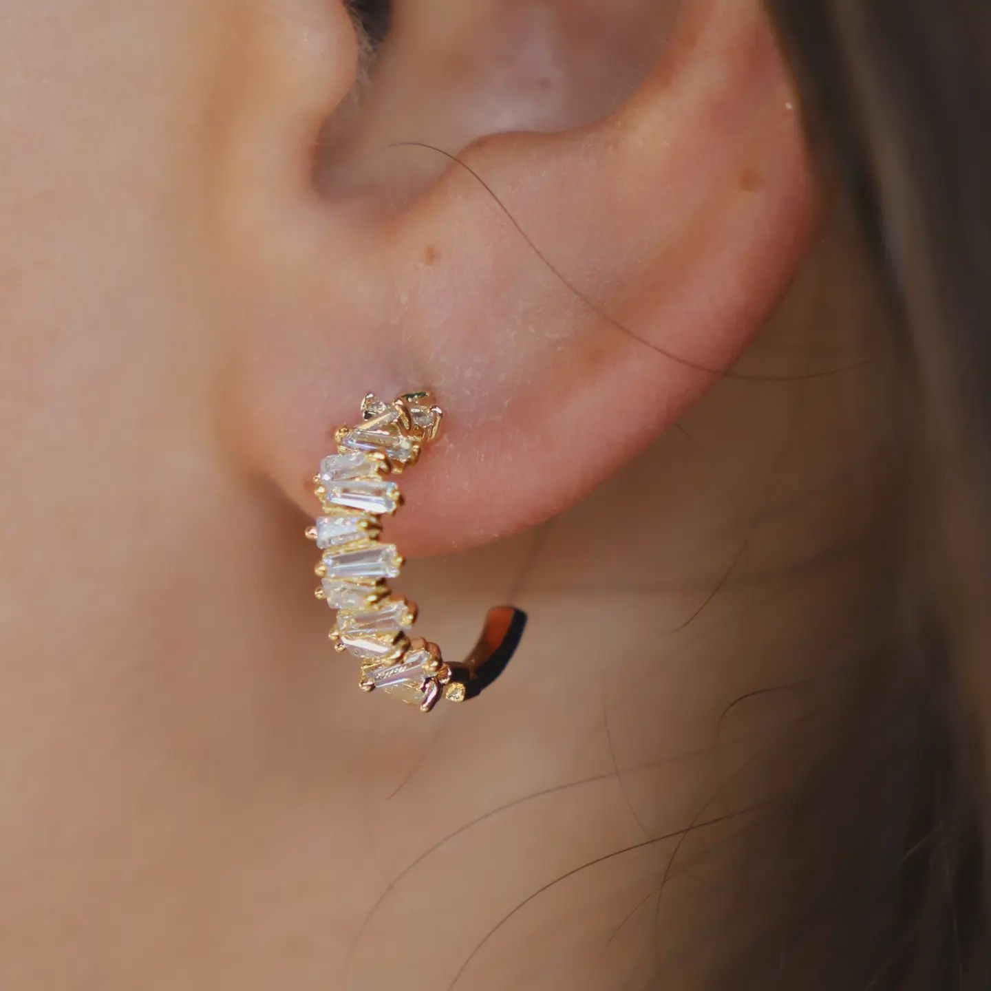 Tapered Baguette CZ Hoop Earring