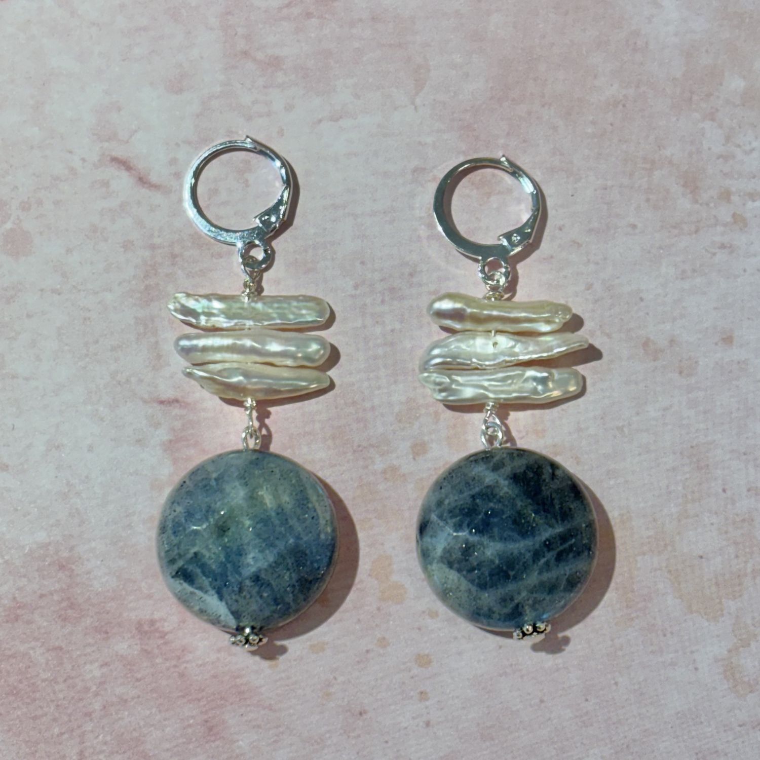Labradorite and Stick Pearl Earrings