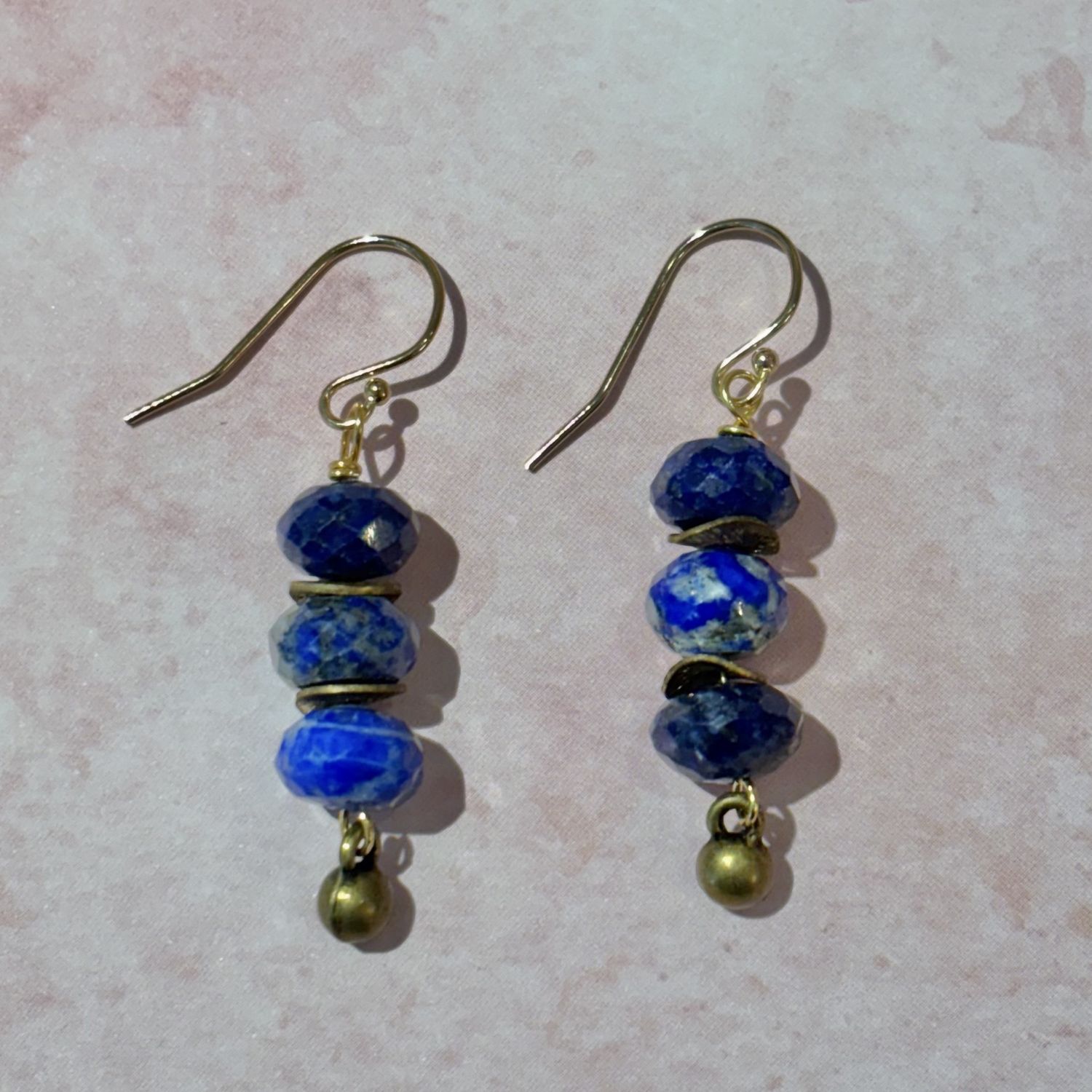 Lapis, Gold, and Brass Earrings