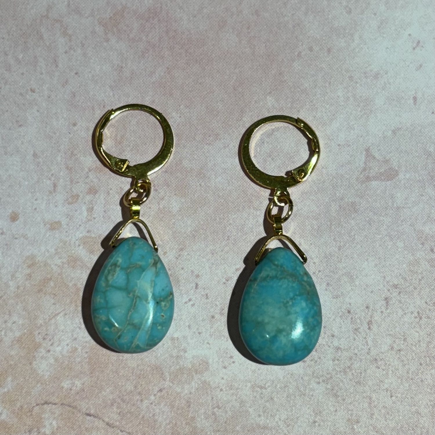Turquoise Teardrop Earrings, Metal: Gold