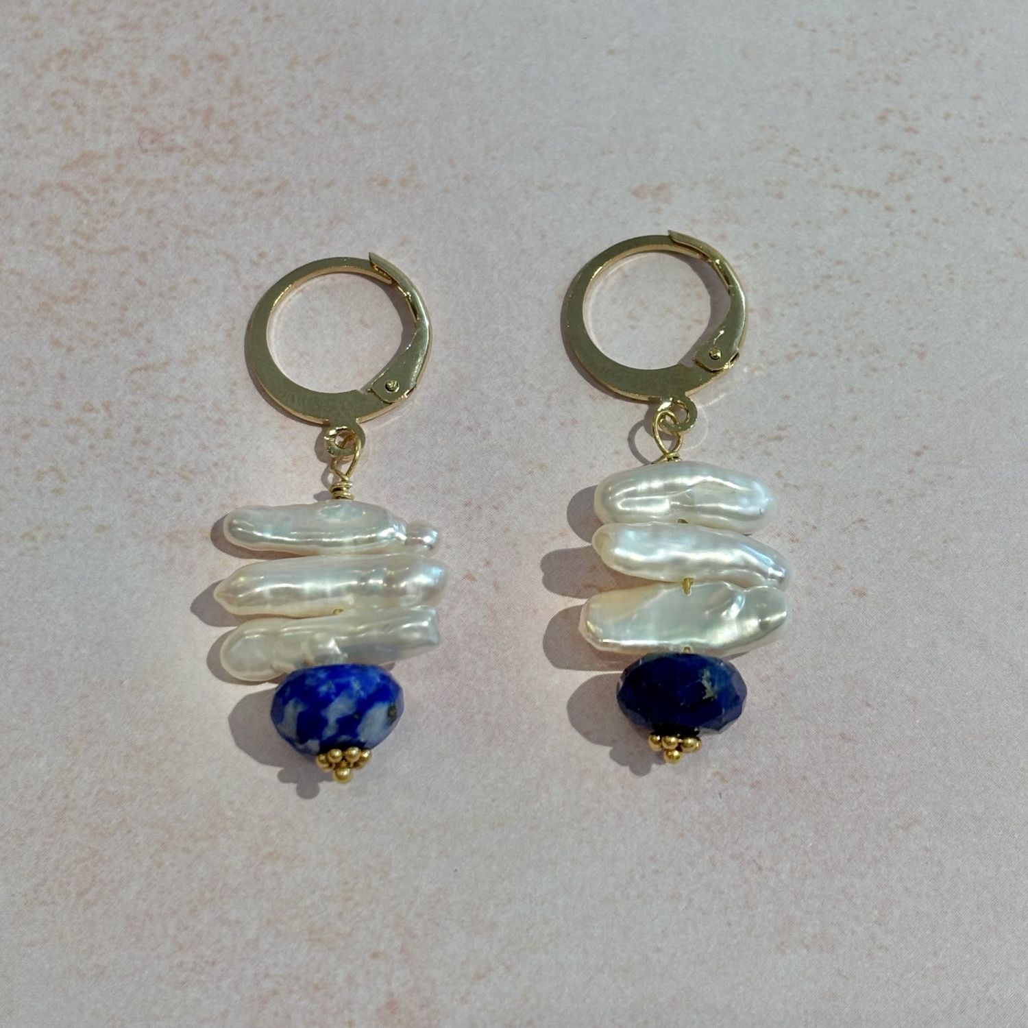 Stacked Pearls with Lapis Drop Earrings