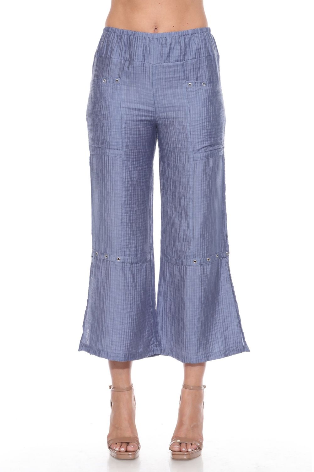 Blue Split Hem Pants with Rivets