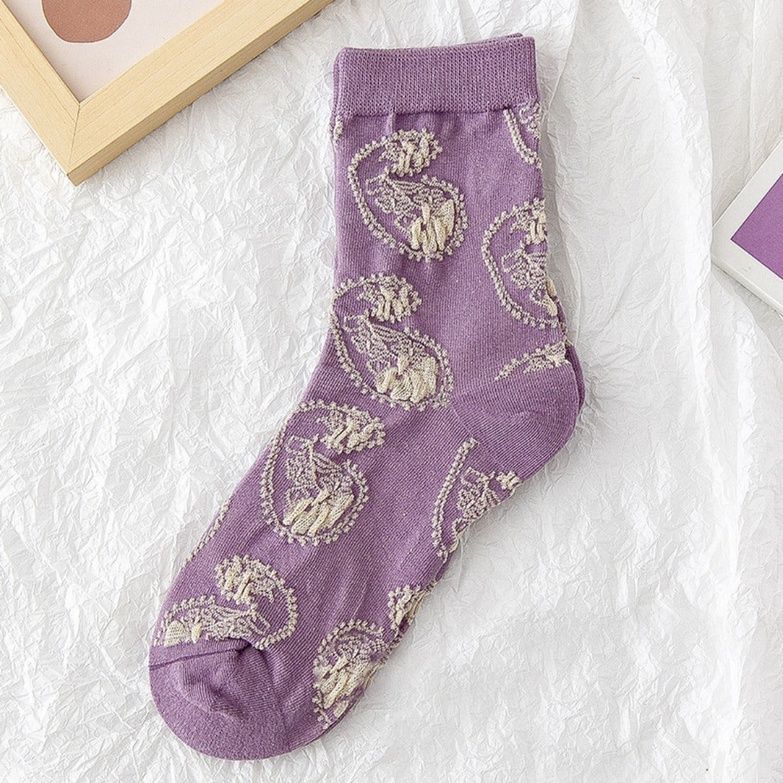 Purple Embossed Women&#39;s Socks