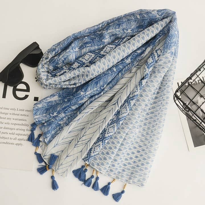 Blue Boho Tassel Scarf