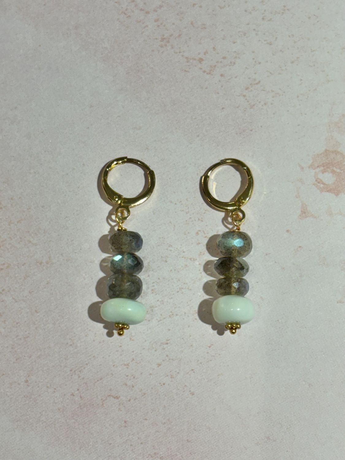 Labradorite &amp; Light Blue Stack Earrings