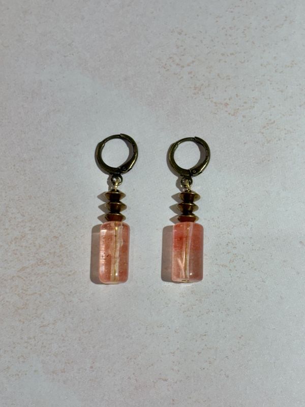 Pretty Pink Cylinder Earrings with Brass Discs
