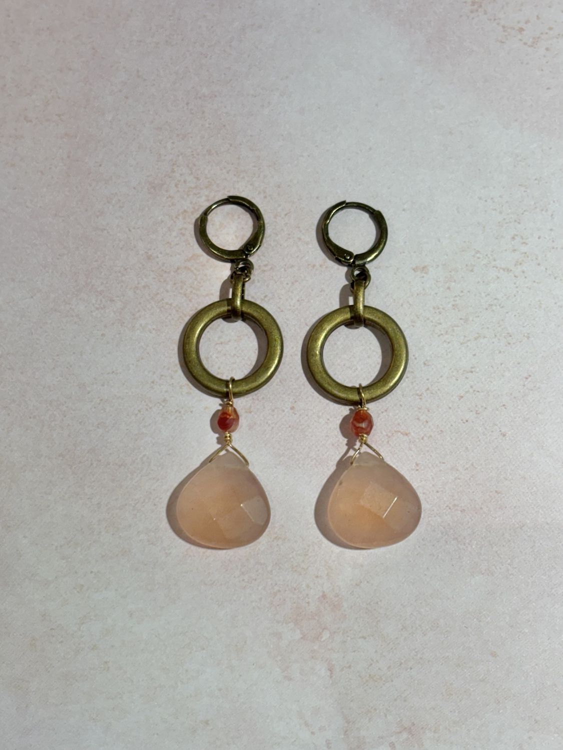 Faceted Rose Quartz Teardrop with Brass Hoop Earrings