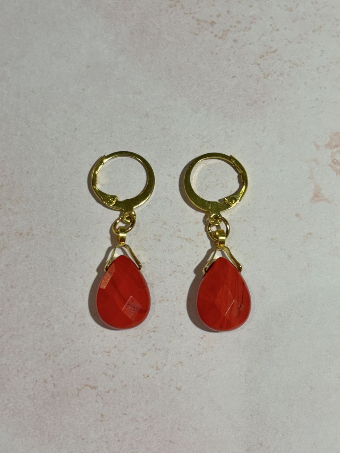 Faceted Red Teardrop Earrings - gold or silver, Metal: Gold
