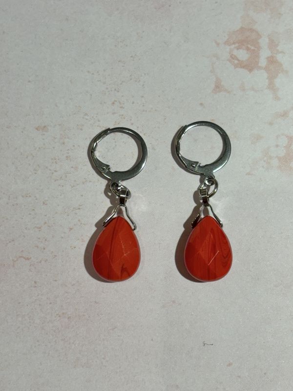 Faceted Red Teardrop Earrings - gold or silver