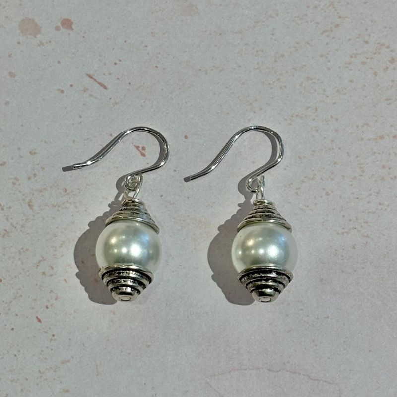 Peal with Silver Swirl Cap Earrings