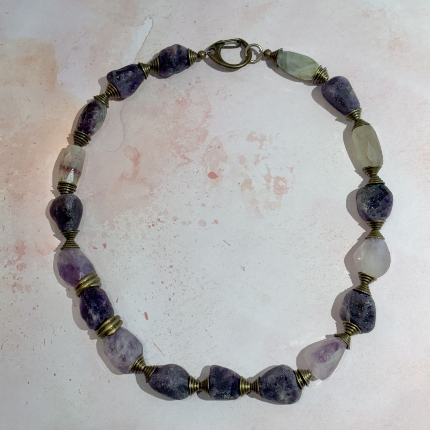 Amethyst &amp; Brass Swirl Cap Necklace