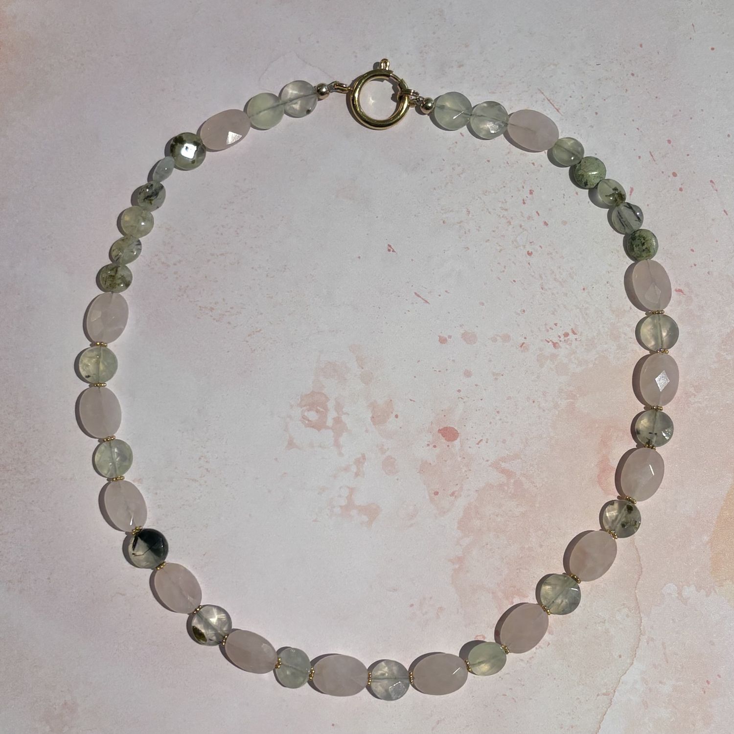 Pink Quartz and Prehnite Necklace