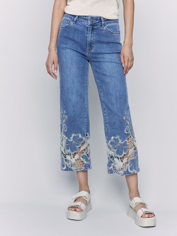 Flared Blue Jeans with Lace Detail