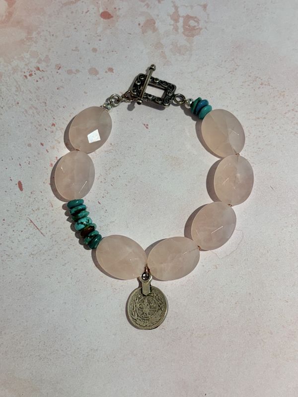 Pink Quartz and Sterling  Toggle Bracelet