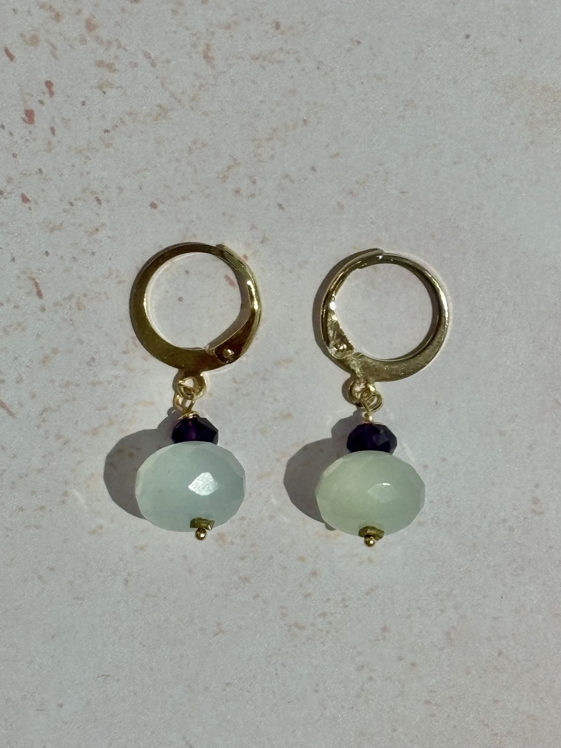 Chalcedony &amp; Amethyst Gold Plated Level Back Earrings