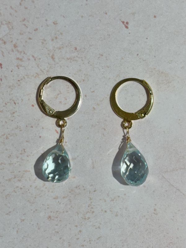Small Blue Faceted Teardrop Earrings
