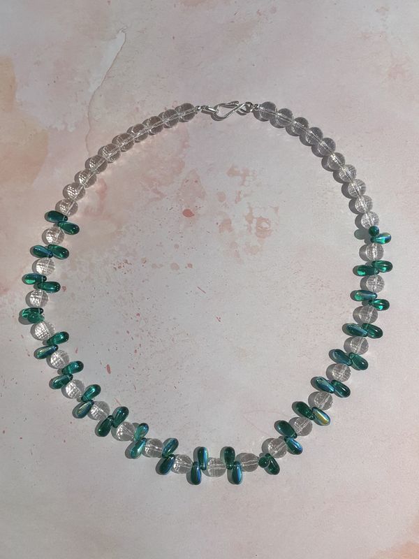 White and Green Crystal Necklace
