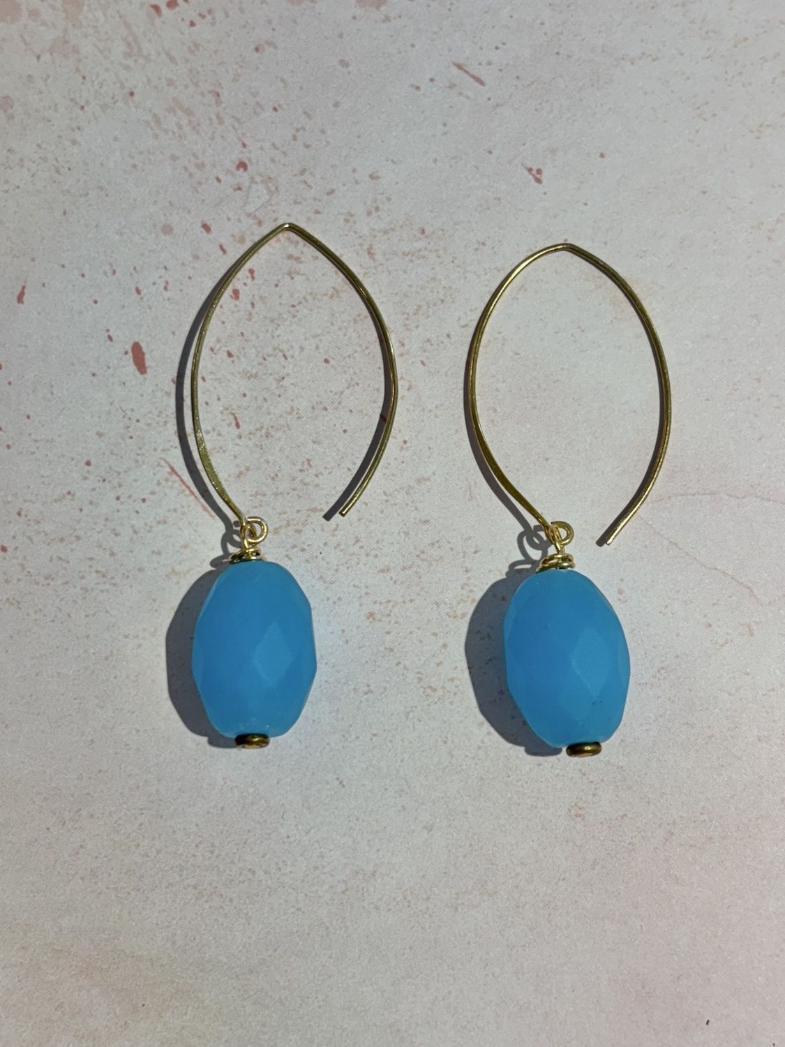 Barrel shapes Blue Earrings - gold plated