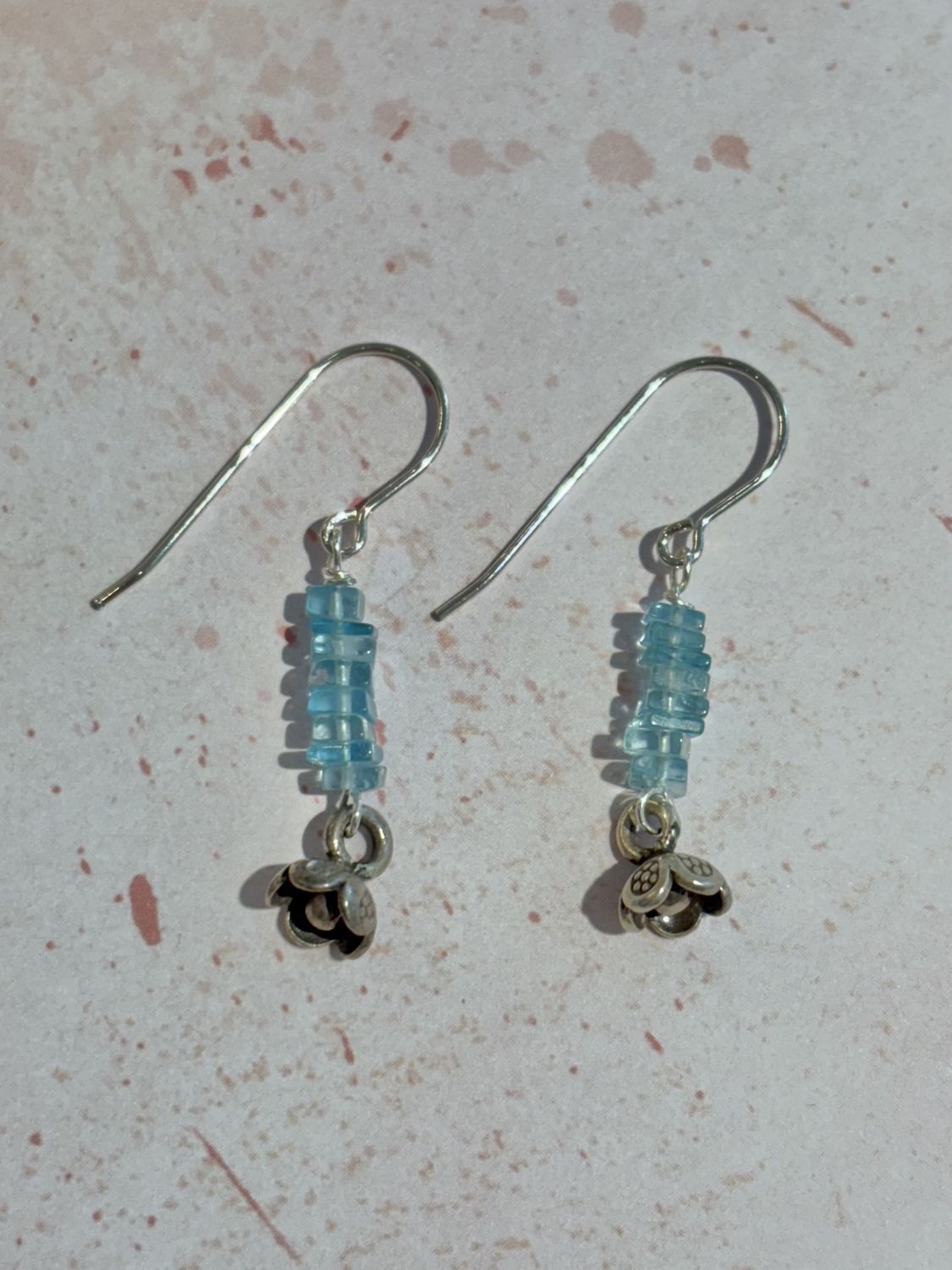 Blue Earrings with Sterling Silver Flower