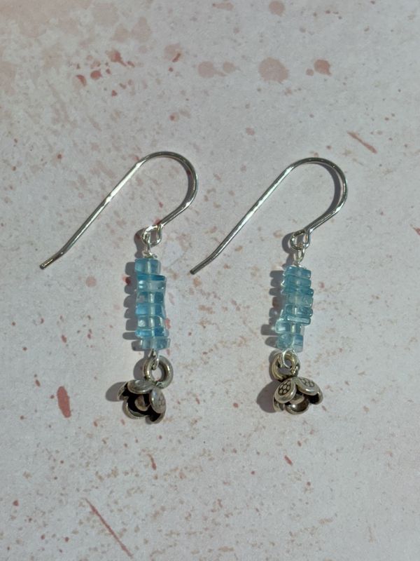 Blue Earrings with Sterling Silver Flower