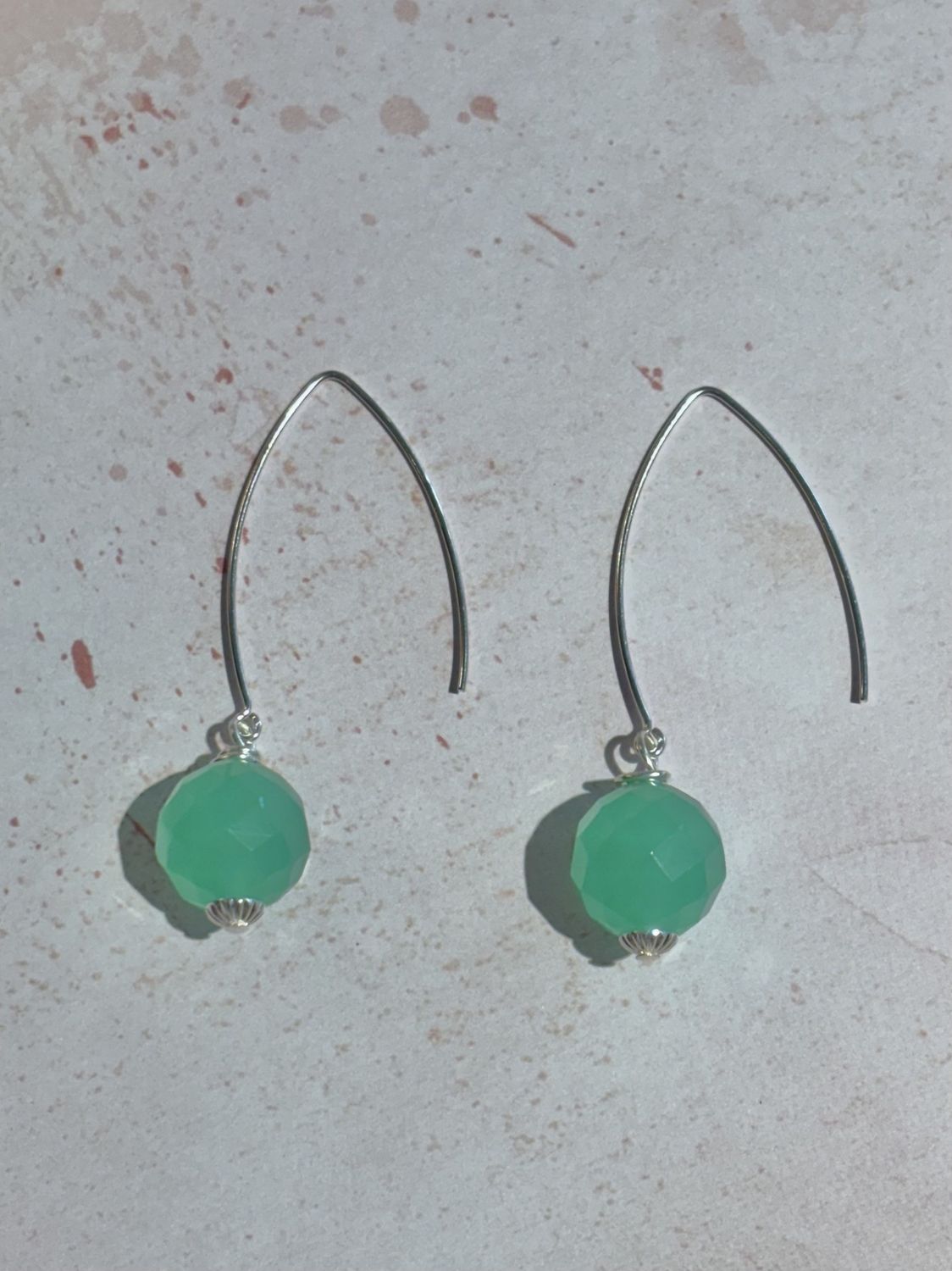 Sterling Silver  and Green Faceted Bead Earring
