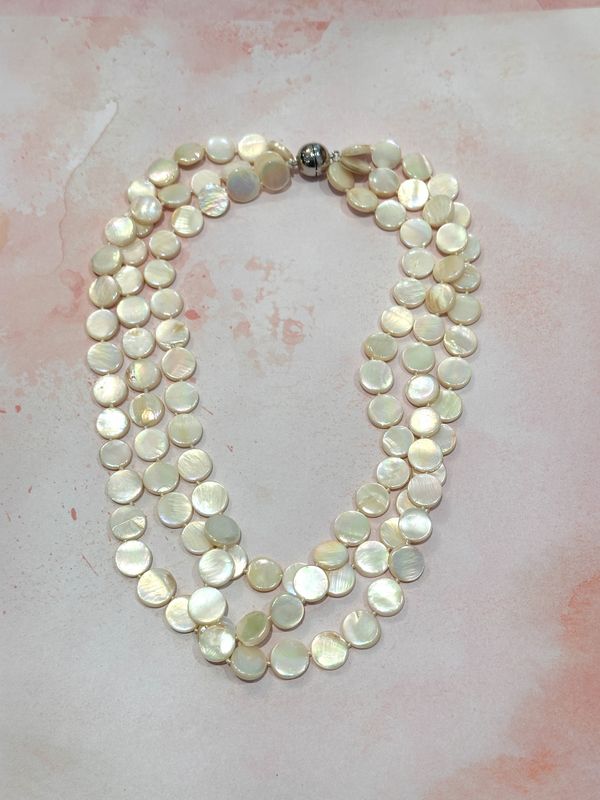 3 Strand Mother of Pearl Necklace with Magnet Clasp  made in USA