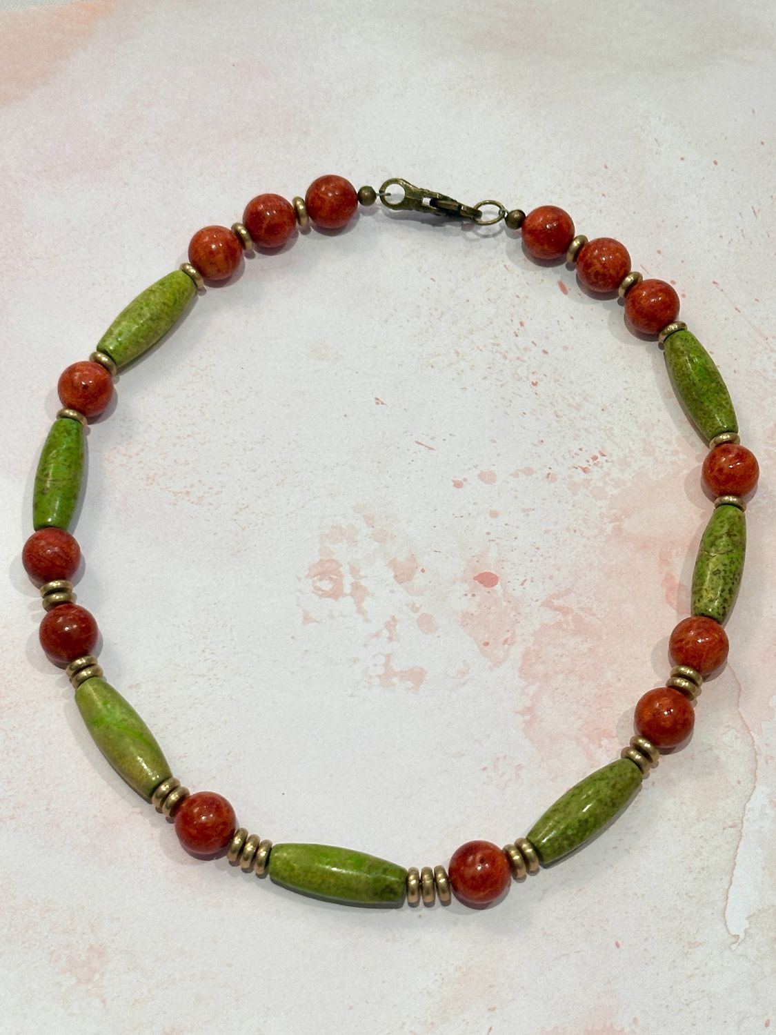 Green Turquoise &amp; Coral Necklace
