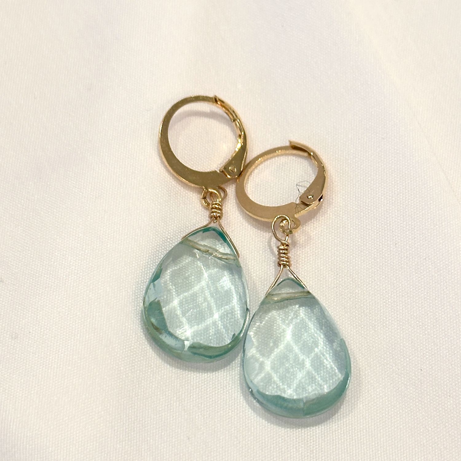 Large Blue Faceted Teardrop Earrings
