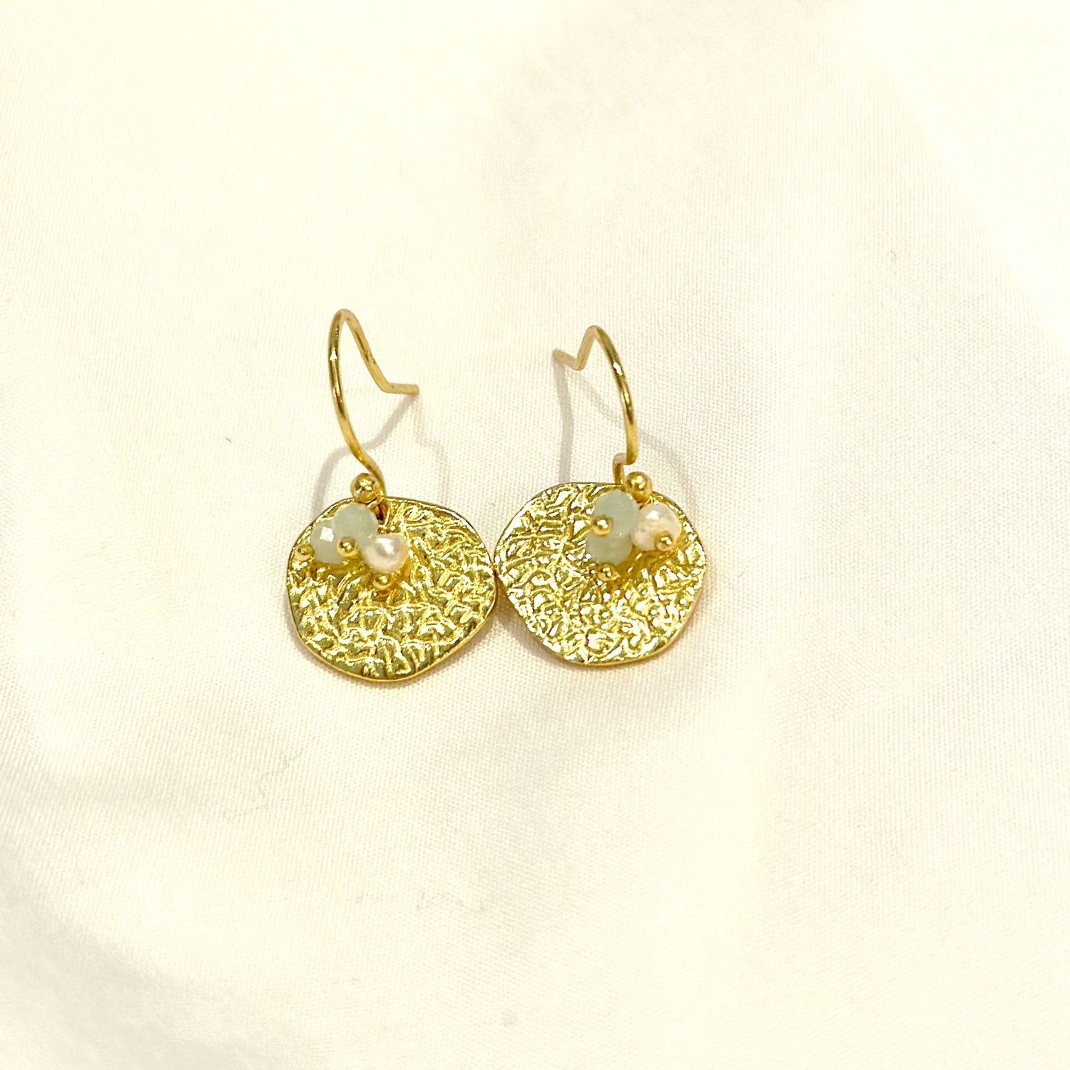 Aquamarine &amp; Pearl Disc Earring