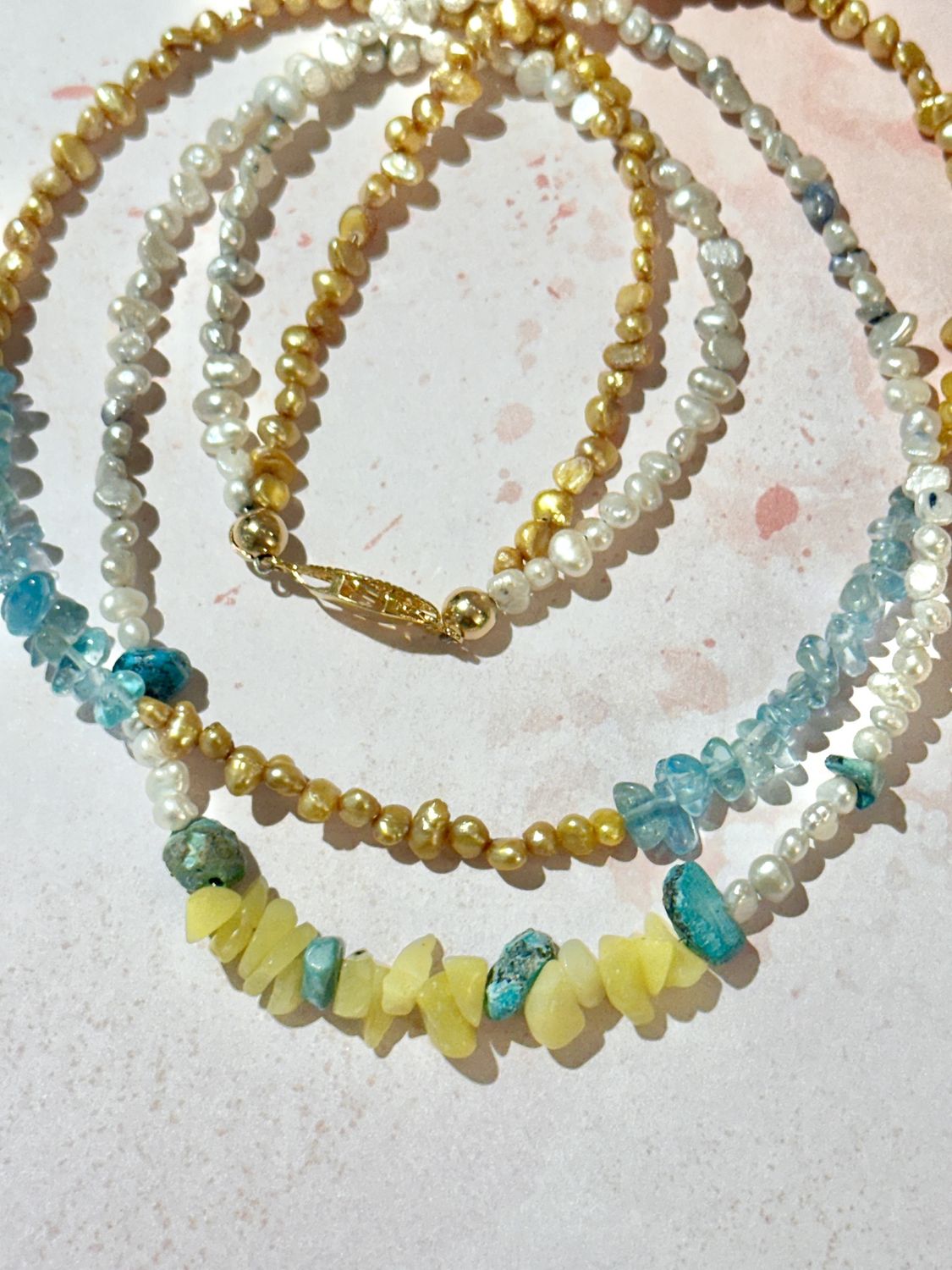 Lemon Jade, Aquamarine, Turquoise &amp; Pearl Necklace