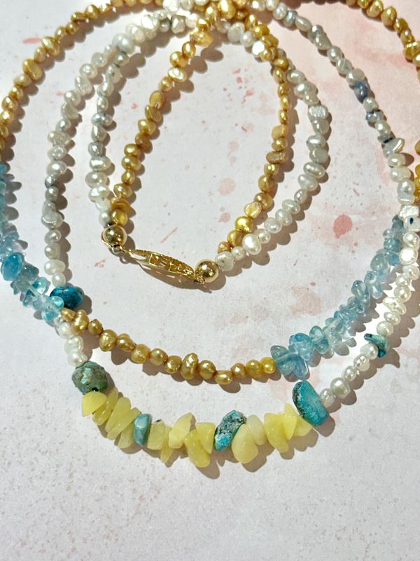 Lemon Jade, Aquamarine, Turquoise &amp; Pearl Necklace