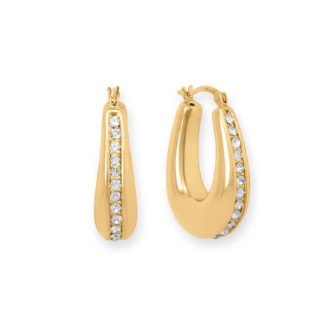 14KT Gold Plated Hollow CZ Hoop Earring