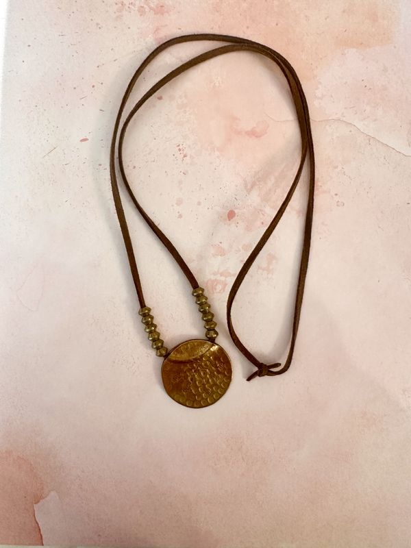 Brass Pendant Necklace on Leather