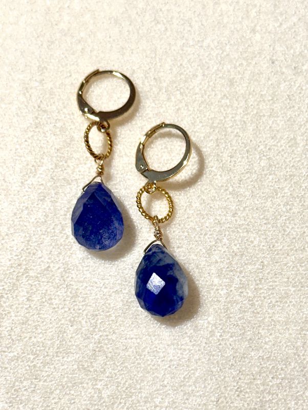 Faceted Lapis Teardrop Earring
