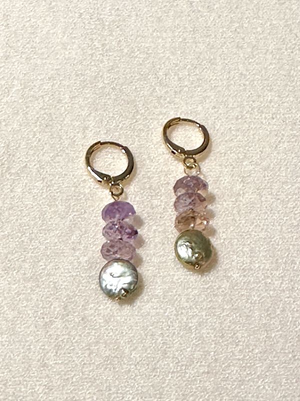 Amethyst Earrings with Coin Pearl Dangle