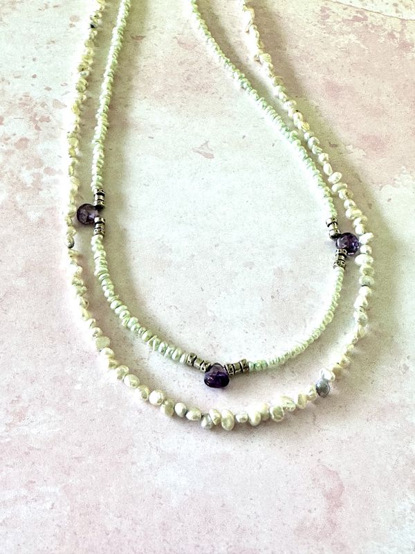 Pearl and Amethyst Double Strand Necklace