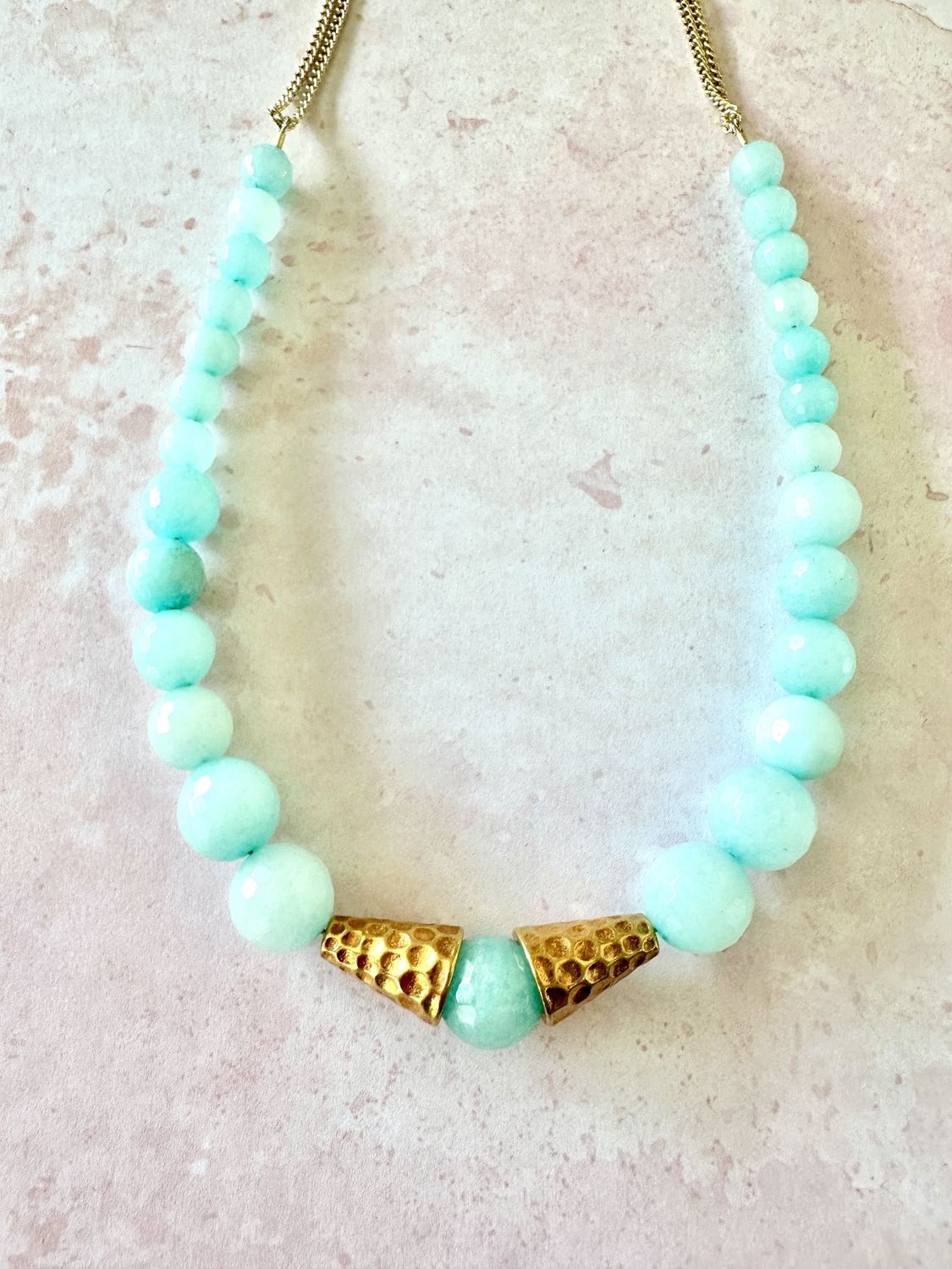 Blue Beaded Necklace with Gold Vermeil Accent on Gold Filled Chain