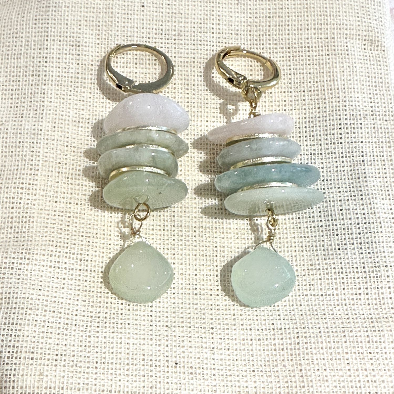 Chalcedony Disc Earrings with Gold