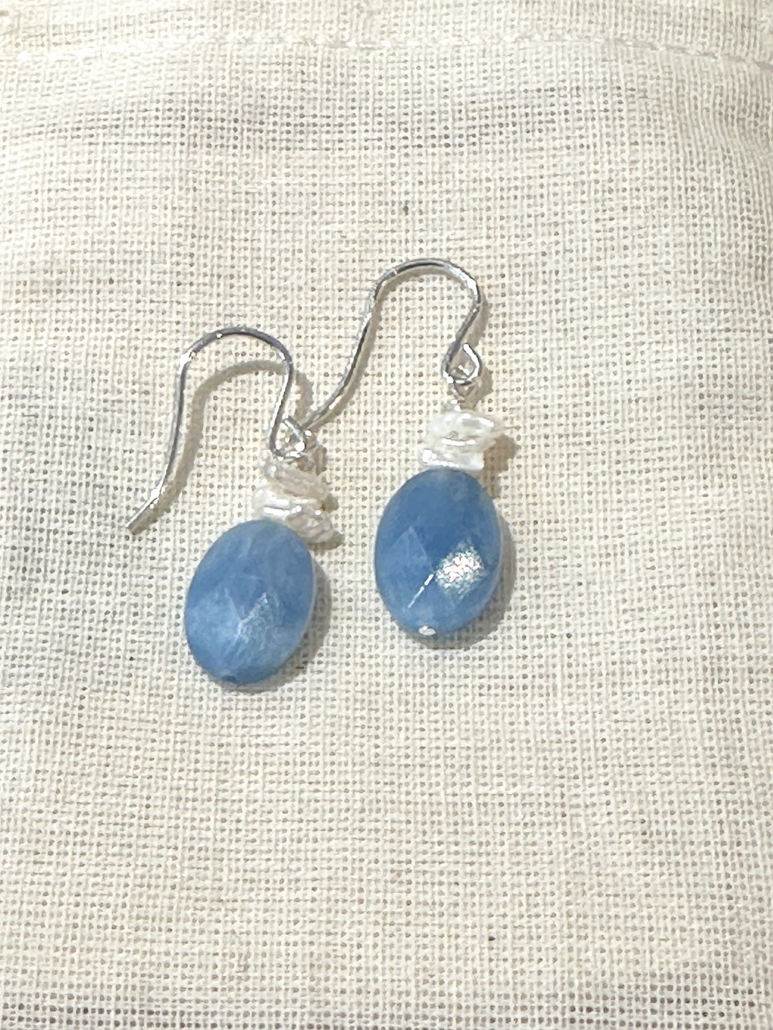 Blue Chalcedony and Fresh Water Pearl Earrings