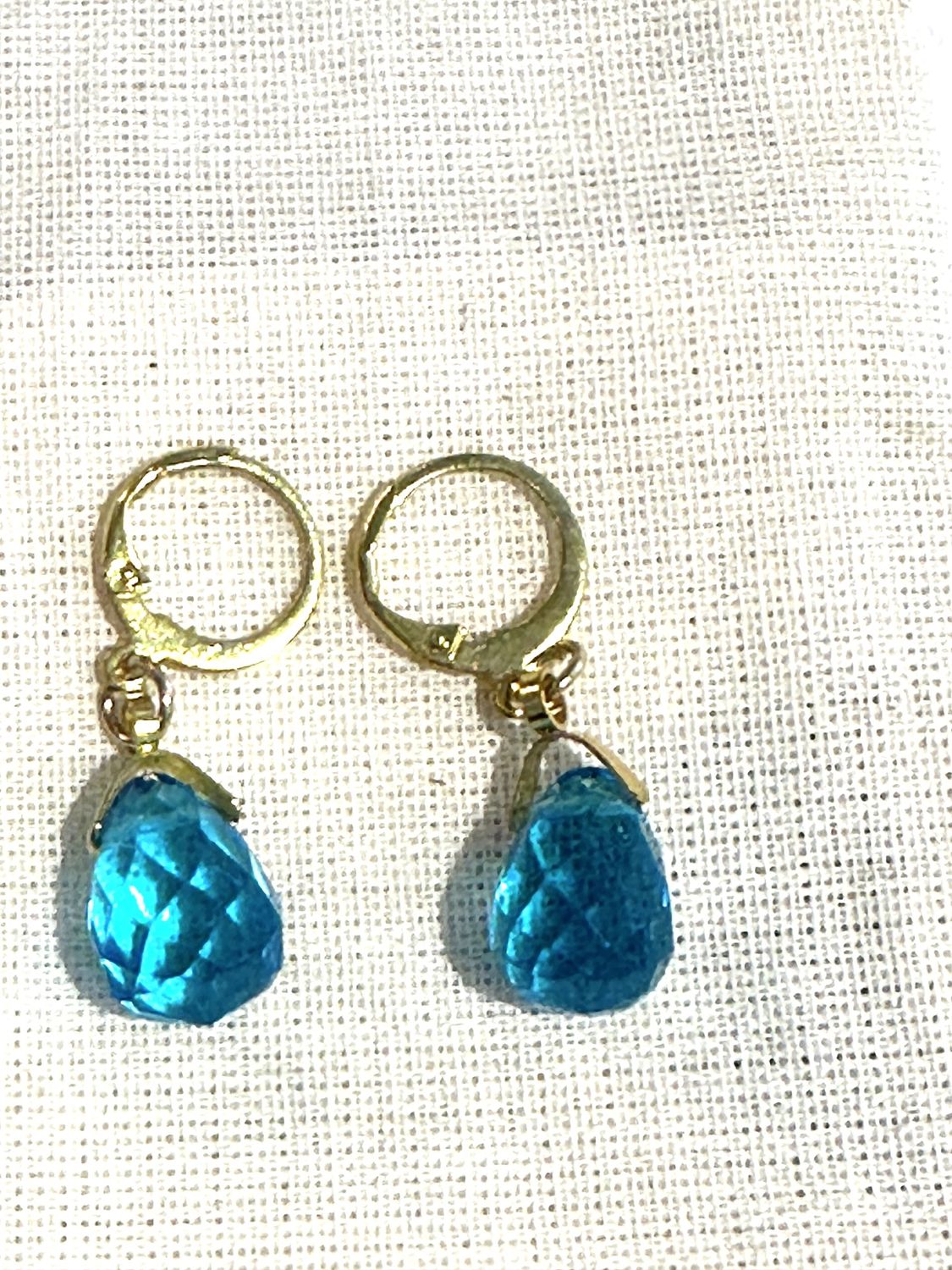 Gold Plated Teal  Crystal Plated Earrings