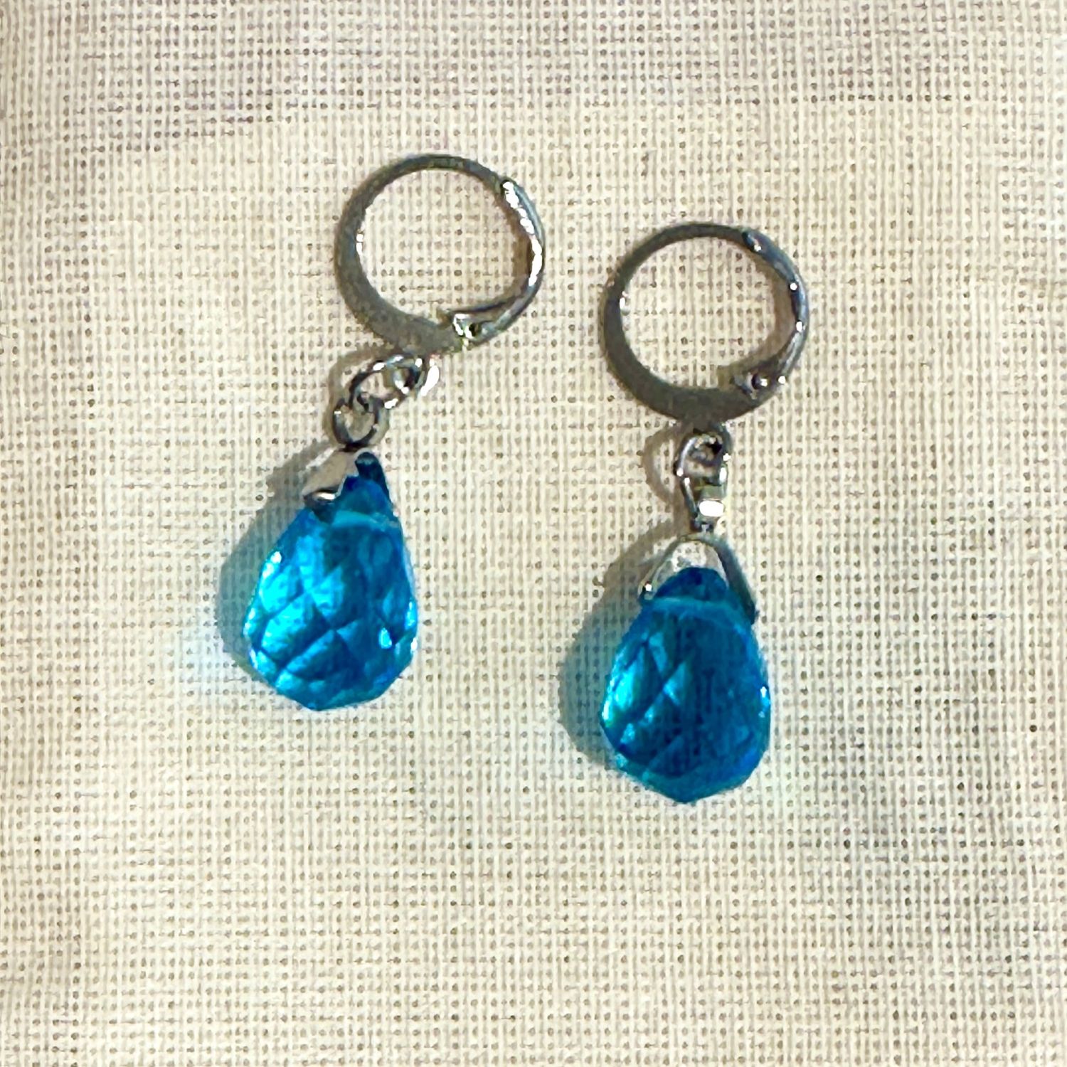 Silver Plated Teal Crystal Earrings