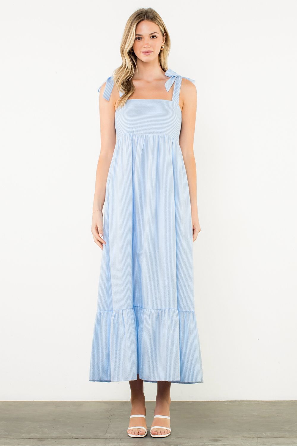 Tie Strap Striped Maxi Dress
