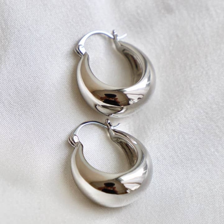 Coco Chunky Hoop Earrings, Color: Silver