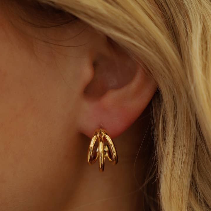 Gold Triple Hoop Stud